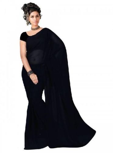 Plain Georgette Saree (PT-365), Feature : Comfortable, Easily Washable, Impeccable Finish