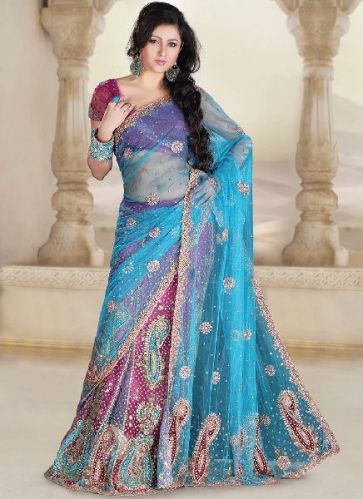 Embroidered Net Lehenga Saree (PT-329), Feature : Comfortable, Impeccable Finish