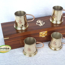 Unique Design Shot Glasses, 4 Brass Shot Glasses