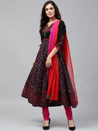Printed Cotton Churidar Suit, Size : L, M, XL