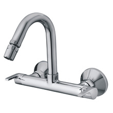 Brass Polished Dual Handle Wall Sink Mixer Kitchen Faucet