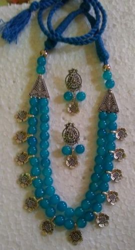 Oxidized Jewelry Sky Glass Beads Artificial Necklace Set.