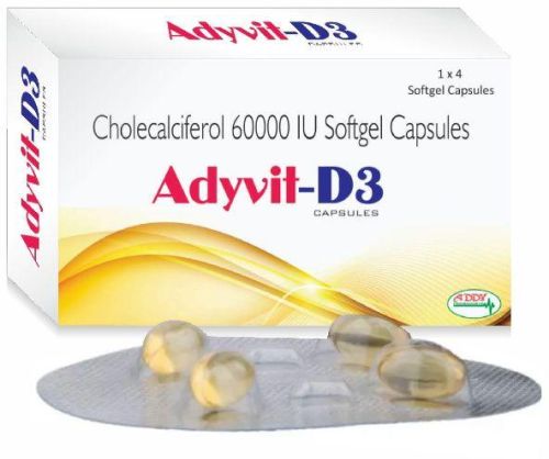 Adyvit-d3 Medicine Grade Vitamin D3 Cholecalciferol Capsules, Color : Yellow, Certification : Fda