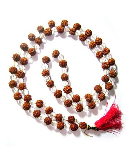 Natural Crystal and Rudraksha Mala Knotted 108+1 Beads Jap Mala