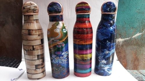 Round Copper Meena Bottle, Pattern : Printed