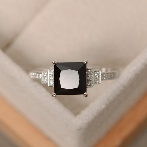 2.50Ct Princess Cut Black Diamond Wedding Ring In 14k White Gold For Men'S