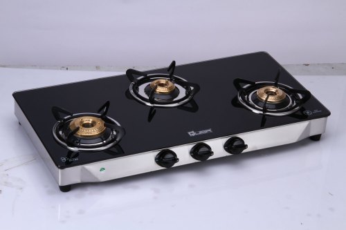 Quba 3 Burner Black Glass Gas Stove