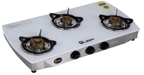 Quba White Glass Top Gas Stove, Shape : Rectangular