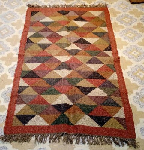 Wool Jute Kilim Area Rug, For Rust Proof, Long Life, Each To Handle, Durable, Attractive Designs