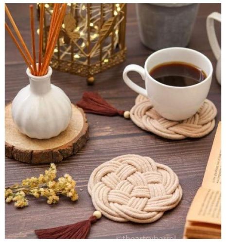 Round Cotton Macrame Coaster, For Decoration Use, Size : 7x7cm, 8x8cm, 9x9cm