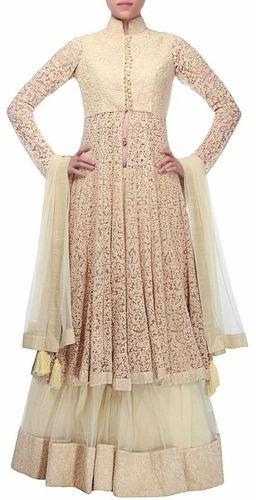 Silk Net Flared Jacket Styled Lehenga