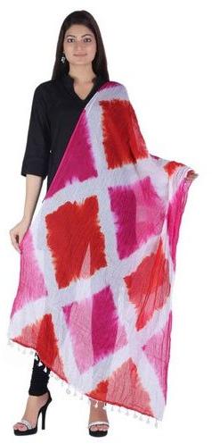 Cotton Dyed Dupatta With Lace
