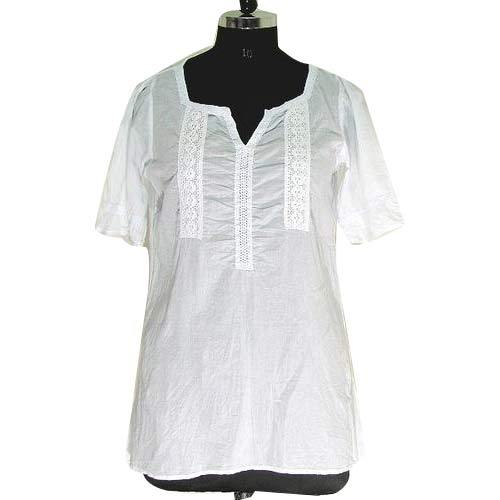 Teej Embroidered Trendy Cotton Tops, Color : White