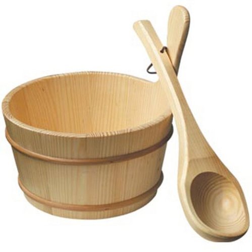 Sauna Bath Bucket And Ladle, Color : Light Brown