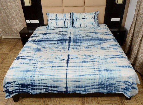 Cotton Tie Dye Bedsheet, Color : Blue White