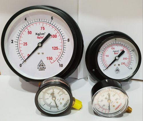 H.GURU Mild Steel Pressure Gauges, Dial Size : 100MM, 150 MM