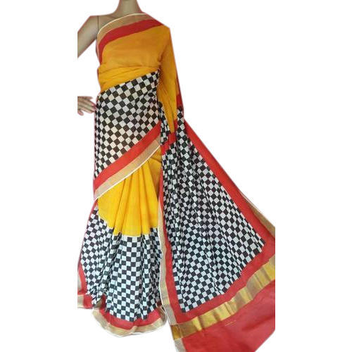 Prarambho Mudra Printed Kerala Cotton Saree, Occasion : Casual Wear