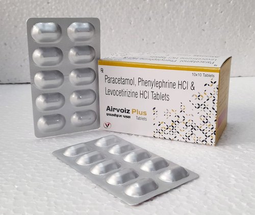 AIRVOIZ PLUS Levocetirizine Phenylephrine Paracetamol, Packaging Size : 10*10 Tablet