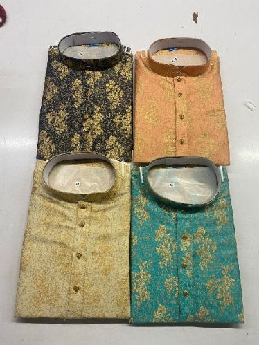 Men's Printed Design Kurta With Churidar, Size : L, XL, XXL