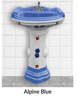 Alphine Blue Vitrosa Big Sterling Pedestal Wash Basin