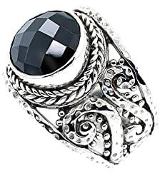 925 Sterling Silver Black Spinel Ring, Size : 7mm