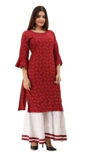 Rayon Printed Kurti Sharara Set, Size : M, L, XL, XXL