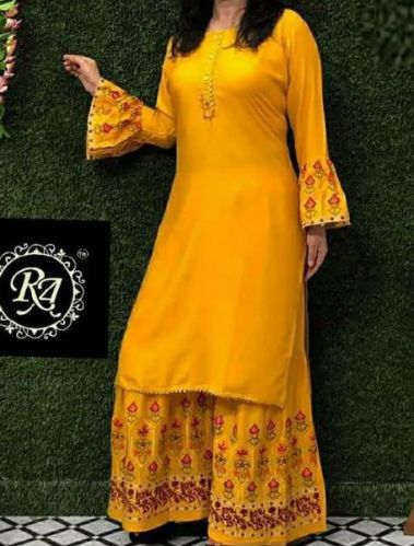 Rayon Yellow Kurti Sharara Set, Size : M, XL, XXL
