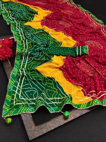 Georgette Printed Bandhani Sarees, Packaging Type : Packet