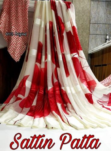 Satin Patta Sarees, Pattern : Printed