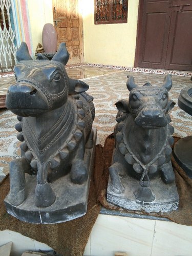 Grey Marble Nandi Statue, Pattern : Plain