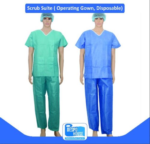 Half Sleeves SSMMS Disposable Scrub Suit, For Clinical, Hospital, Pattern : Plain