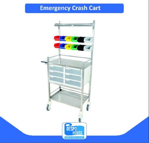 Rectangular Polished Metal Emergency Crash Cart, For Hospitals, Feature : Durable, High Quality