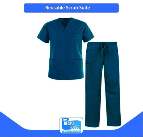 Half Sleeves Cotton 7 Polyester Mix Reusable Scrub Suit, For Clinical, Hospital, Size : XL