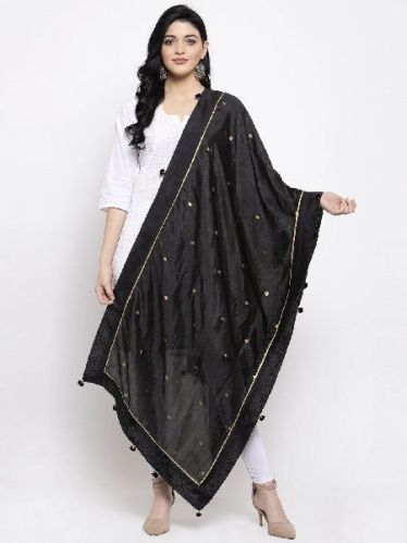 Black Polka Dot Silk Dupatta, Technics : Machine Made