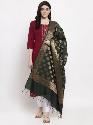 Bottle Green & Gold Banarsi Silk Dupatta