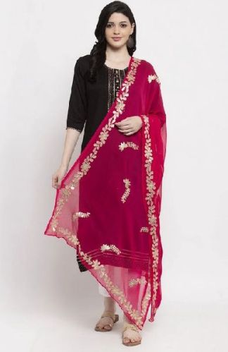 Magenta Gotta Patti Chiffon Dupatta, Technics : Machine Made