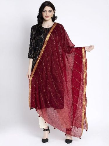 Plain Maroon Kota Cotton Dupatta, Technics : Machine Made