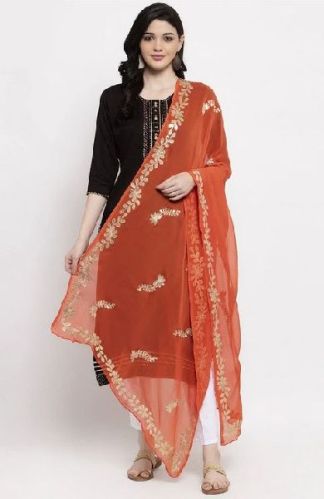 Orange Gotta Patti Chiffon Dupatta, Technics : Machine Made