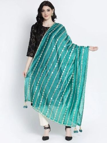 Turquoise Gotta Patti Silk Dupatta, Technics : Machine Made