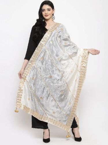 White Gotta Patti Silk Dupatta, Technics : Machine Made