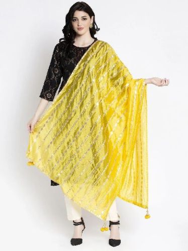 Yellow Gotta Patti Silk Dupatta, Technics : Machine Made