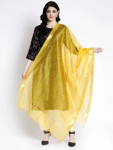 Yellow Printed Silk Dupatta, Technics : Machine Made