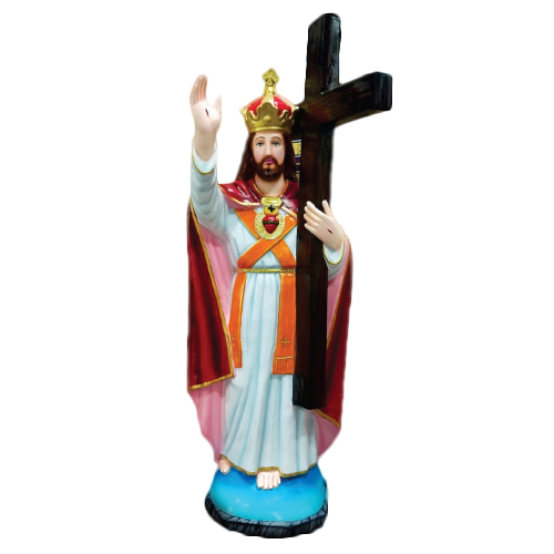 Christ The King With Cross Statue, For Shiny, Pattern : Painted