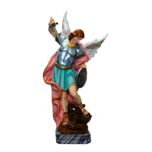 Polished Painted Fiberglass St. Michael Archangel Statue, Size : 13-36 Inches