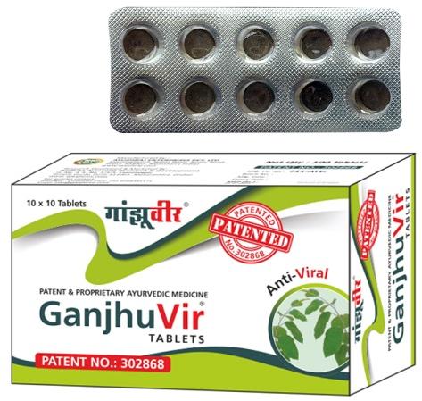 GanjhuVir Ayurvedic Antiviral Tablets (1 Strip), For Antivial, Packaging Size : 11 X 5 X 7