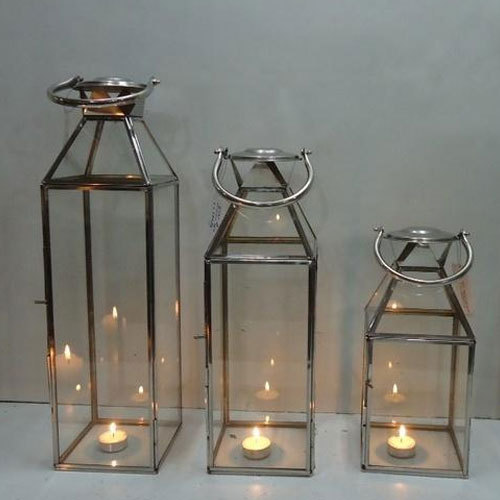 Square Steel Lantern, Color : Golden