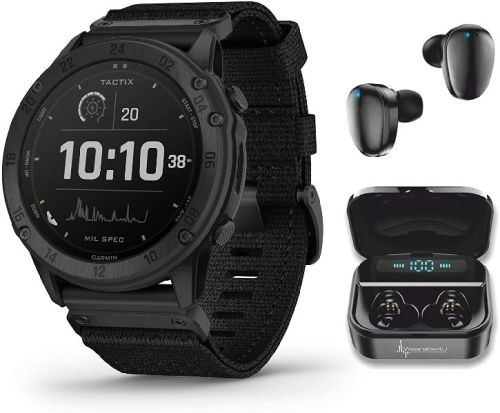 Garmin Tactix Delta Tactical Military GPS Smartwatch Solar With Wearable4U Black Earbuds