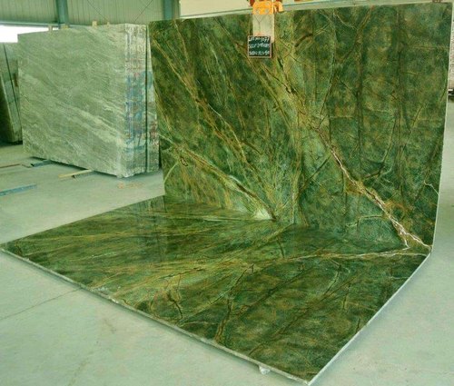 Bush Hammered Rainforest Green Marble Slab, For Hotel, Kitchen, Office, Restaurant, Feature : Crack Resistance