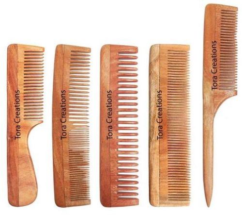 Neem Wood 2 Detangle Thin Medium Fine & Thin Tooth Pack Of 5 Comb