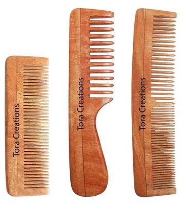 Neem Wood Handmade Eco-Friendly Beard Detangle & Fine-Thin Set Of 3 Comb